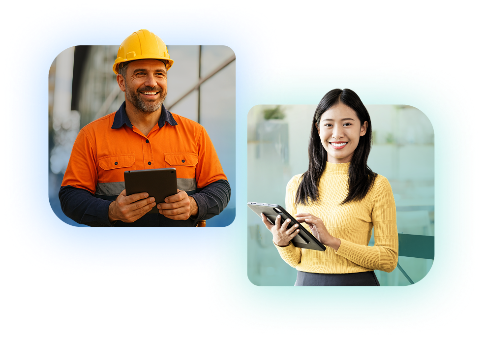 Teamwork in progress, with office workers discussing projects