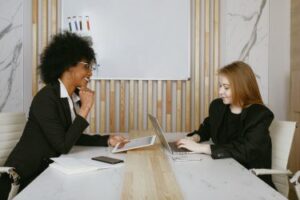 Team of professionals working together in an office setting