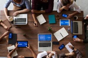 Frame showcasing team working in an office environment